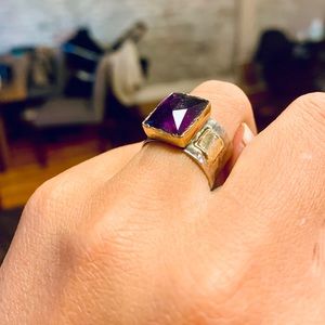 Genuine amethyst gold/silver ring